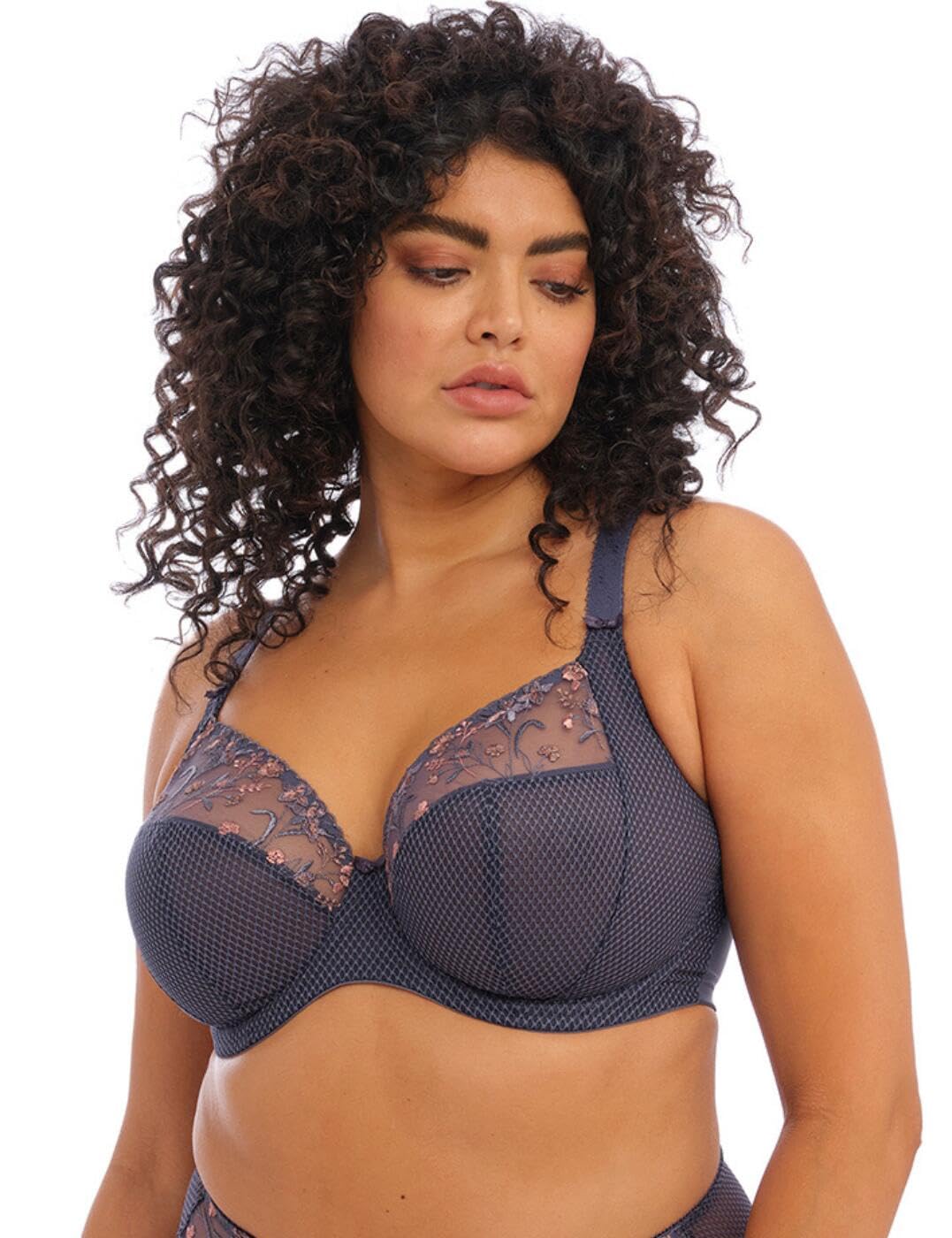 Elomi Women's Charley Plunge Bra: Elegant Floral Embroidery, Everyday Comfort. Three-Section Cup, Low Plunge Front, Flexible Back Sweep. DD+ Bras - Image 4